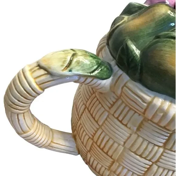 SUSAN WINGET Certified Teapot Ceramic Fruit-Basket Weave Design Approx. 14 x 8 - Picture 5 of 9